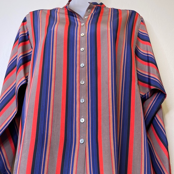 LC | VTG Retro Disco Dolaman Long Sleeve Allover Stripe Button Front Blouse - Picture 7 of 17